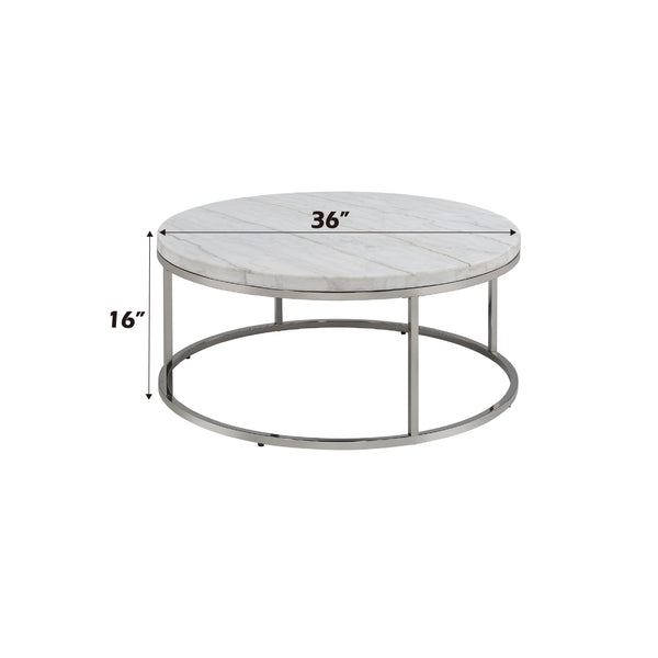 English Elm Zaidee Marble Top Coffee Table with Nickel Frame — Elegant Round Natural Marble Accent Table for Living Rooms White 43.25 L x 41.5 W x 5.75 H B2726P246013
