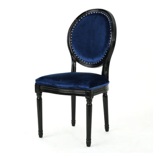 English Elm Christopher Knight Home® - KD Velvet Dining Chairs Set of 2 in Navy Blue – Plush Upholstery, Birch Frame, Gloss Black Legs, Classic Modern Blend 61363.00