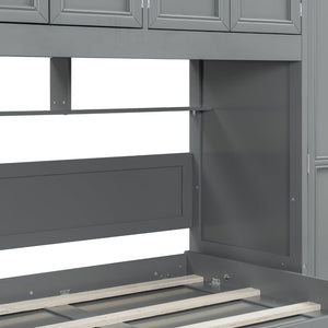 English Elm Twin Murphy Wall Bed with Integrated Desk Wardrobe and Storage Cabinet in White LP000767AAE
