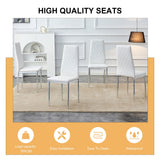 English Elm Grid Armless High Backrest Dining Chair, 6-Piece Set Of White Chairs and Plated Silver Legs, Office Chair. Suitable For Restaurants, Living Rooms, Kitchens, and Offices. 0924