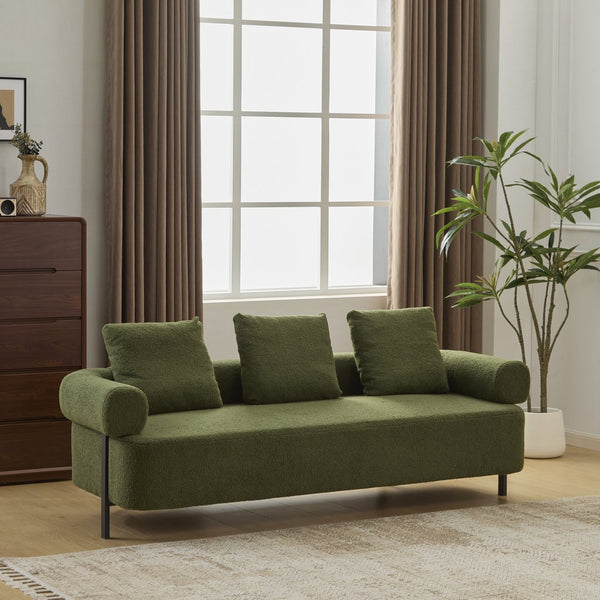 English Elm Christopher Knight Home® - 78" Modern 3-Seater Upholstered Sofa with Plush Pillows, Bouclé Fabric, Sturdy Frame, Cozy Style Green N767P308857G