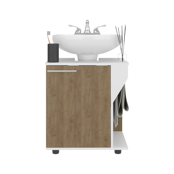 English Elm Under Sink Storage Cabinet with 2 Doors and Shelves — Sleek Oak & Black Wengue Finish for Bathrooms White+Natural 25.98 L x 27.17 W x 4.72 H B097P395902