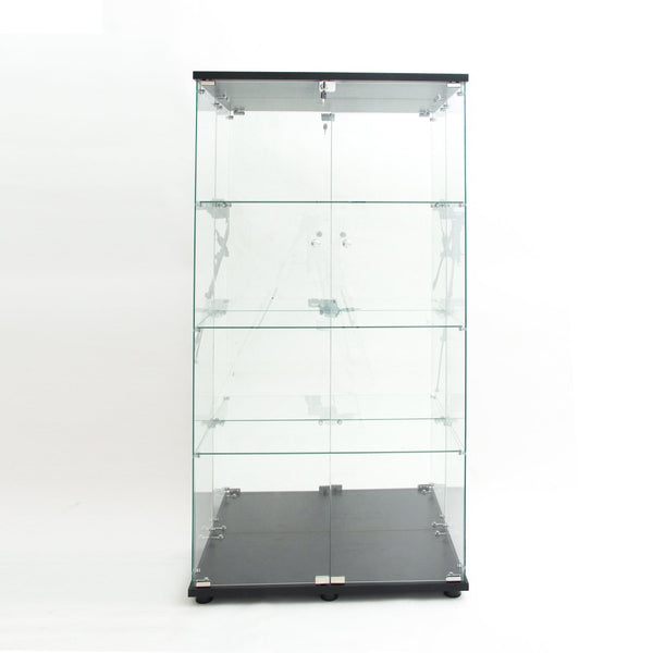 English Elm Tempered Glass Display Cabinet With Mirrored Back, Bluetooth Led Light & Lock For Secure Storage W3155S00015-GIGA