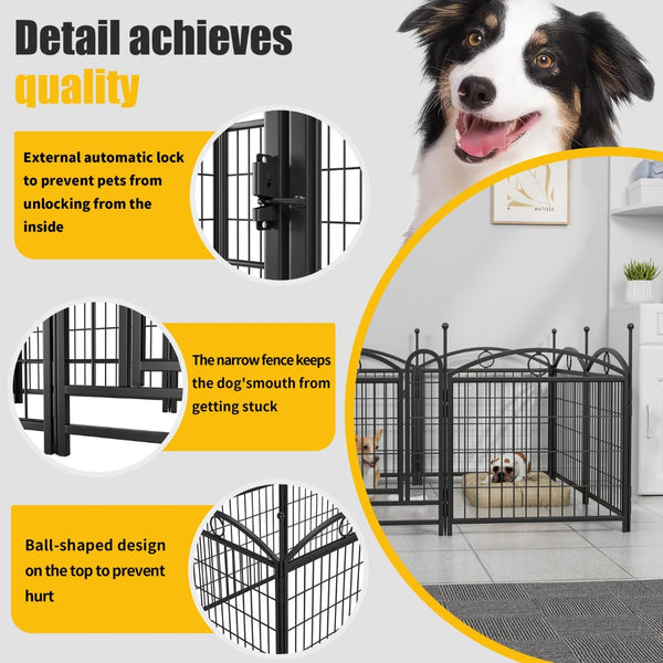 English Elm Dog Playpen 8 Panel Heavy Duty Iron Pet Enclosure Foldable Indoor Outdoor Exercise Pen Black W368P233996
