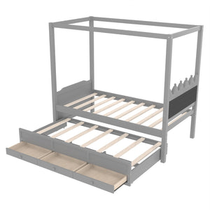English Elm Full Bunk Bed with Trundle Bookshelf Storage Pine Frame Car Design for Kids W1580S00316