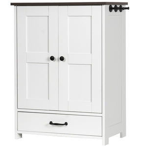English Elm Dog Feeding Station Cabinet with Pull Out Bowls Storage Hooks White Pet Organizer W1687P205402