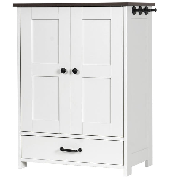 English Elm Dog Feeding Station Cabinet with Pull Out Bowls Storage Hooks White Pet Organizer W1687P205402