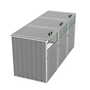English Elm Garbage Bin Shed Galvanized Steel Enclosure Fits Three Cans with Lockable Waterproof Lid Light Gray W1598P357717