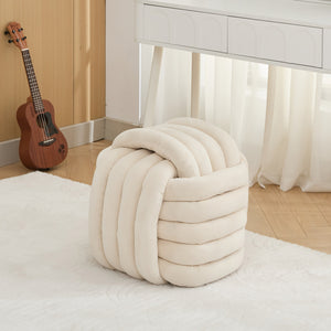 English Elm 060-Chenille Plush Knot Ottoman Stool with Foam Fill & Wooden Frame — Stylish, Comfortable Indoor Seat (No Assembly) Beige W527P239023