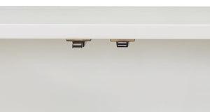 English Elm Ansaldo Pearl White Console Cabinet with Silver Shimmer, French Provincial Glass Doors & Turned Legs B2726P285786