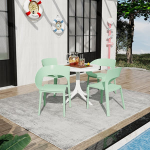 English Elm Summer Polypropylene Round Dining Set Stackable Chairs Uv Resistant Indoor Outdoor Patio Haze Green,White W3450S00026