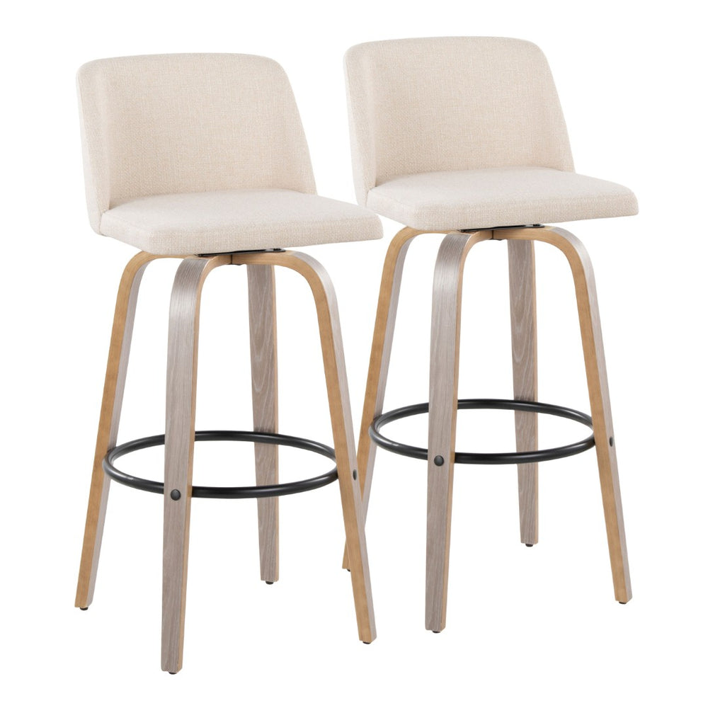 English Elm Toriano 30" Fixed-Height Swivel Barstool Set Of 2 In Light Grey Wood & Cream Fabric For Modern Spaces B202S00660-GIGA