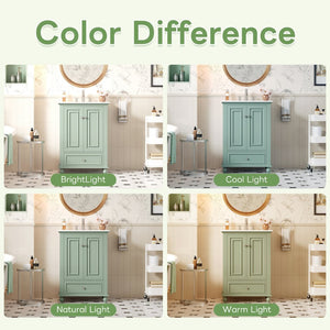 English Elm 24'' French Style Bathroom Vanity with Ceramic Sink Soft Close Cabinet and Drawer Green N710P411227F