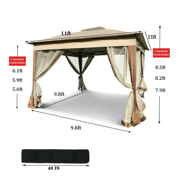 English Elm Outdoor 11x11 Ft Pop up Gazebo with Mesh Netting Two Tier Steel Frame Canopy W41932833