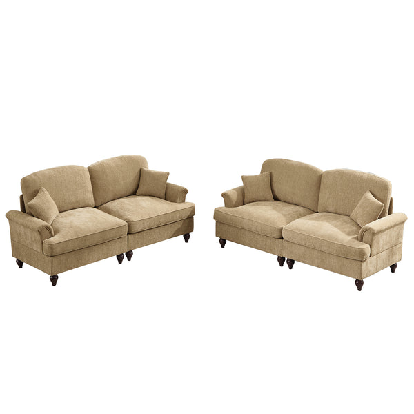 English Elm Classic Modular Sofa Set - 2-Piece Living Room Couch With Flared Arms & Ruffled Skirts, Light Coffee W3041S00243