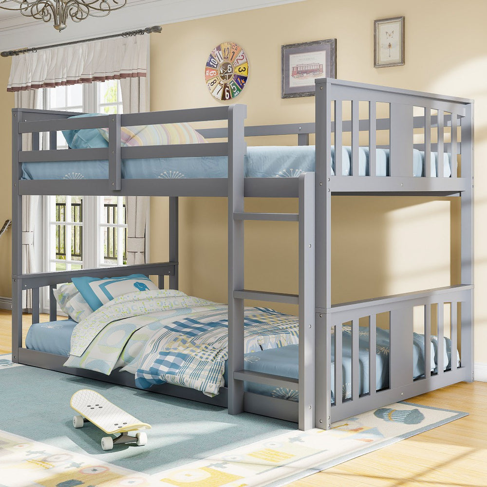 English Elm Twin Over Kids Bunk Bed Solid Pine Frame Gray Finish with Safety Guardrail N708P242163E
