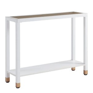 English Elm Glass Console Table Two Tier Tempered Shelf Narrow Foyer Entryway Gold Metallic Frame White+Gold W3587P456243