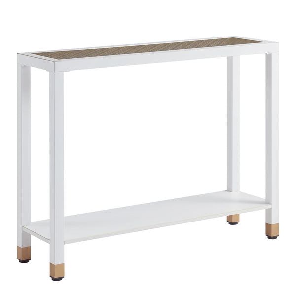 English Elm Glass Console Table Two Tier Tempered Shelf Narrow Foyer Entryway Gold Metallic Frame White+Gold W3587P456243