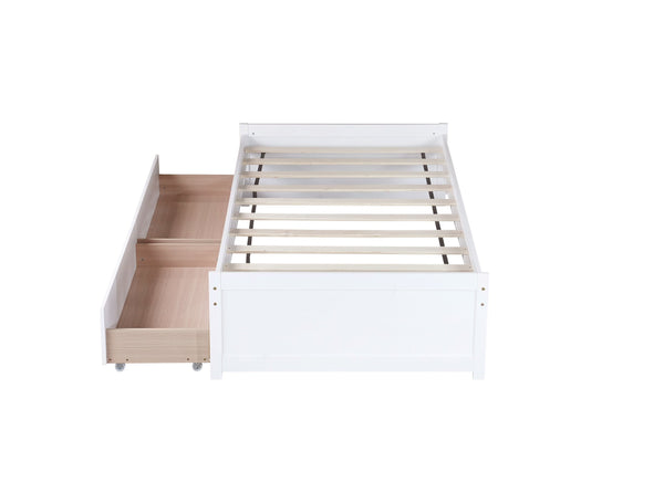 English Elm Twin Twin Size Bed with 2 Drawers Solid Rubber Wood Frame, Space-Saving Storage and Easy Assembly White W504P313037