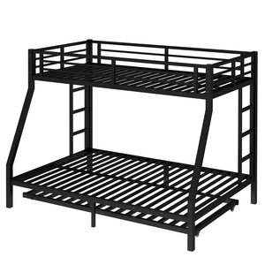 English Elm Twin Metal Bunk Bed With Full Bed & Trundle - Modern Space-Saving Design For Shared Rooms, Black W1580S00130-GIGA
