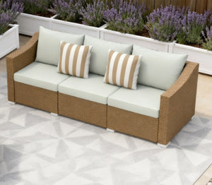English Elm Outdoor Hand-woven Pe Rattan 3-seat Patio Sofa with All-weather Cushions Included T3971P417927