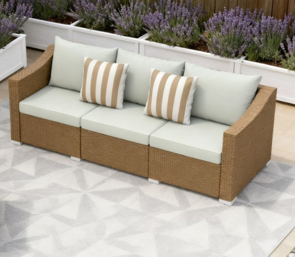 English Elm Outdoor Hand-woven Pe Rattan 3-seat Patio Sofa with All-weather Cushions Included T3971P417927