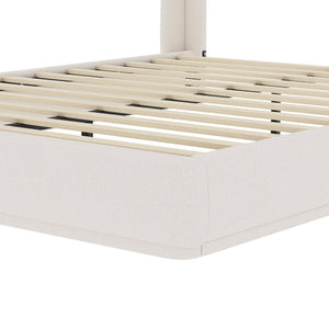 English Elm Upholstered Queen Platform Bed Curved Wingback Linen Headboard Modern Bedroom Frame Beige N733S439498A