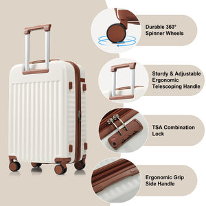 English Elm Luggage 3 Piece Abs Hard Shell Set with Usb Port Front Access and Spinner Wheels White N726P307555O