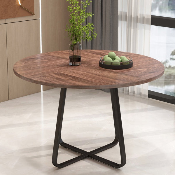 English Elm 43.3" Round Mdf Wood Dining Table X Base Seats Six Modern Apartment Kitchen W1727P426753