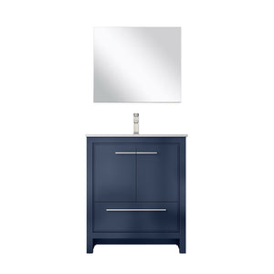 English Elm Navy Blue Bath Vanity Set With Cultured Marble Top, Brushed Nickel Faucet & Matching Mirror, 30" W B2731S02048
