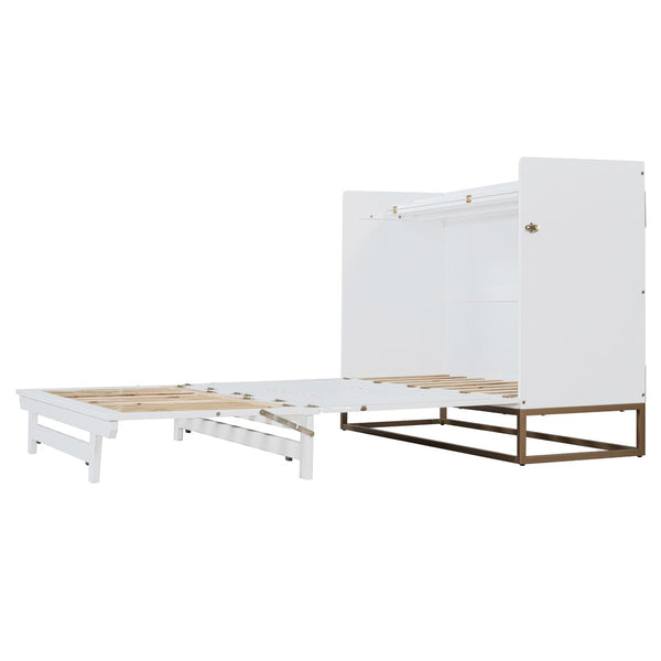 English Elm Queen Size Murphy Bed With Iron Legs - Modern Space-Saving Design For Cozy Bedrooms And Studios N820S00035K-GIGA