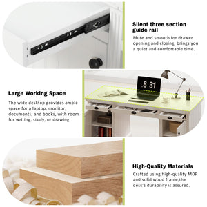 English Elm 67" White Executive Desk with Cabinet Storage Drawers and Usb Ports for Home Office N751S415500K