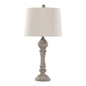 English Elm Winston 32" Farmhouse Table Lamp Set of 2 in Reclaimed Grey Polyresin with Oat Linen Shades, 3-Way B202P224059