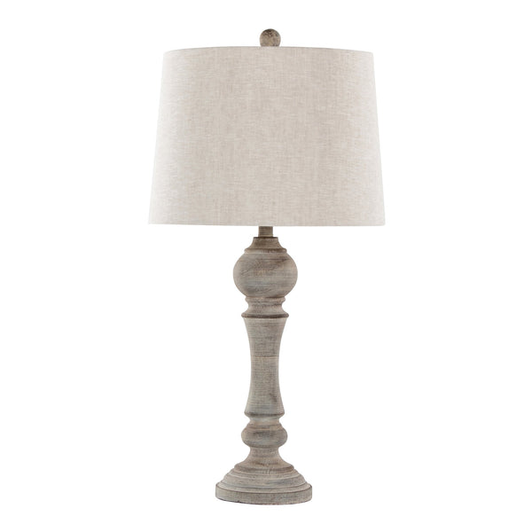 English Elm Winston 32" Farmhouse Table Lamp Set of 2 in Reclaimed Grey Polyresin with Oat Linen Shades, 3-Way B202P224059