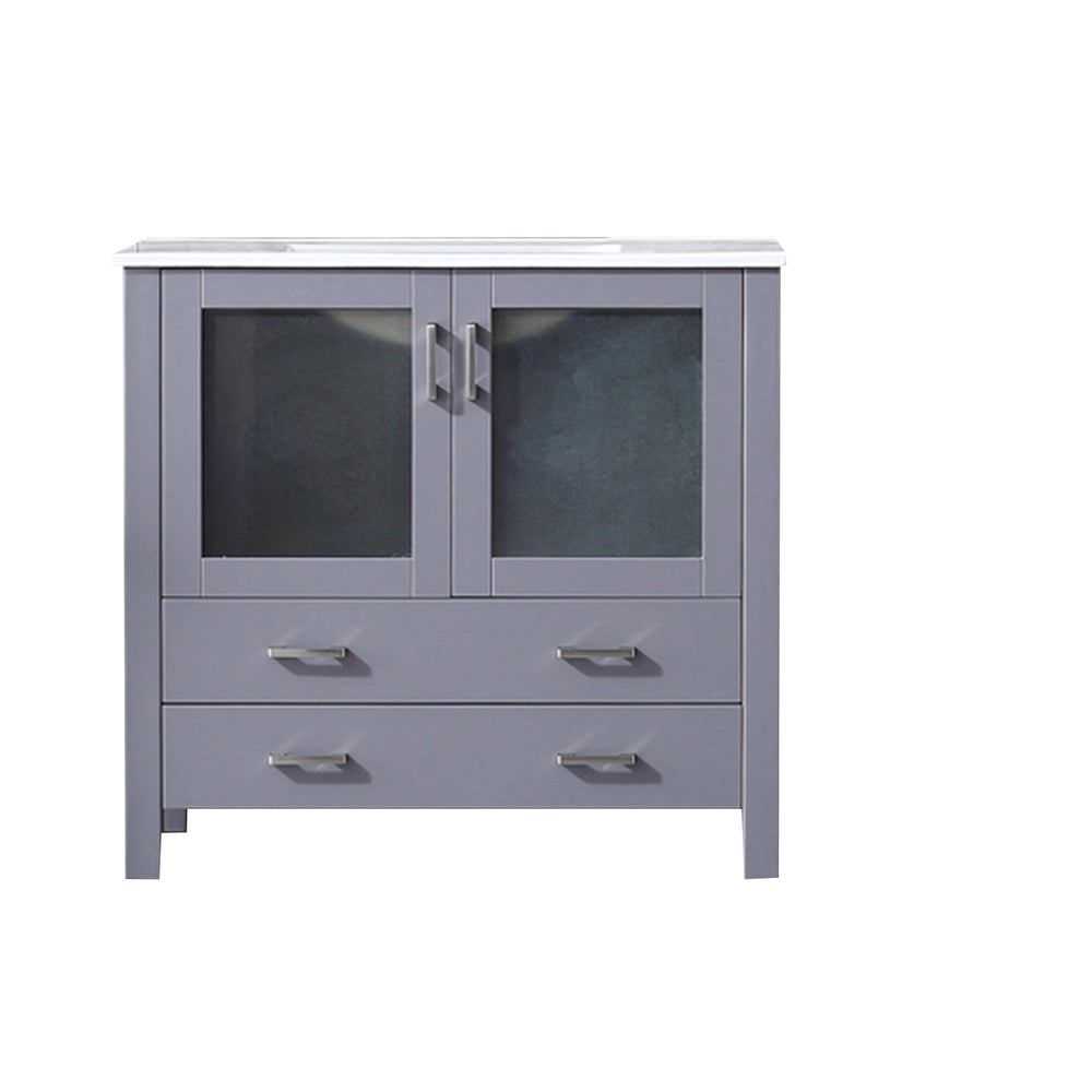 English Elm Dark Grey Bath Vanity 36" W X 18.25" D - Modern Design With White Ceramic Top & Soft-Close Drawers B2731P260437