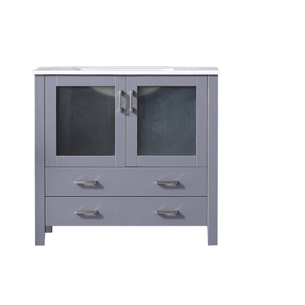 English Elm Dark Grey Bath Vanity 36" W X 18.25" D - Modern Design With White Ceramic Top & Soft-Close Drawers B2731P260437