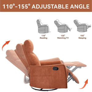 English Elm Heat Massage Rocker Recliner with Swivel Base and Vibrating Nodes for Living Room Orange W1803P251882