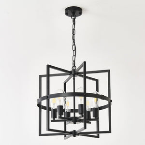 English Elm 6-light Matte Black Tiered Lantern Chandelier Industrial Farmhouse Foyer Pendant W5008P464229