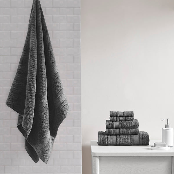 JLA Home Madison Park Essentials - Super Super Soft Cotton Quick Dry Bath Towel Set 6-Piece — Antimicrobial, OEKO-TEX Certified Luxury Dark Gray MPE73-665