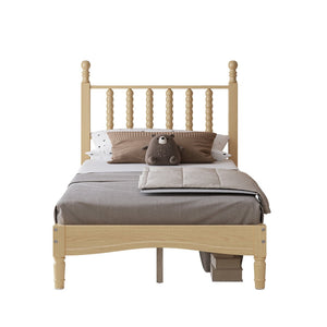 English Elm Twin Rubberwood Platform Bed Gourd Headboard Retro Bohemian Bedroom Slat Base Natural N733P427029M