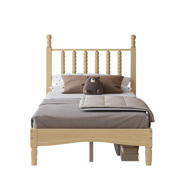 English Elm Twin Rubberwood Platform Bed Gourd Headboard Retro Bohemian Bedroom Slat Base Natural N733P427029M