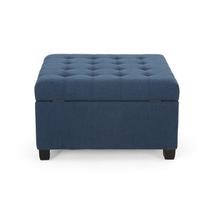 English Elm Upholstered Waffle Tufted Storage Ottoman with Birch Legs for Modern Living Rooms Navy Blue N757P377356N