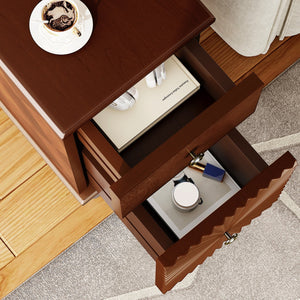 English Elm 2 Drawer Modern Sofa Side Table with Charging Station, Walnut Slim Nightstand with 2 AC/2 USB, 2 Drawers, Fully Assembled W2593P289143