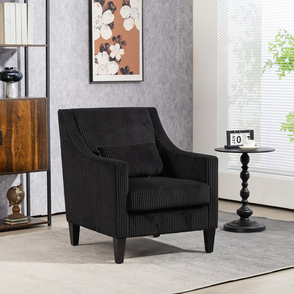 English Elm COOLMORE Modern Accent Chair with Plush Corduroy Upholstery, Solid Wood Frame and Two Pillows Black W395P195364