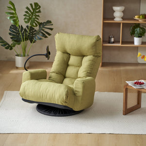 English Elm Adjustable green rotatable lounge chair with head/waist support, 360° swivel, spring seat, phone holder W244P172641