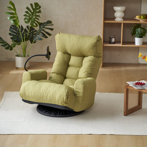 English Elm Adjustable green rotatable lounge chair with head/waist support, 360° swivel, spring seat, phone holder W244P172641