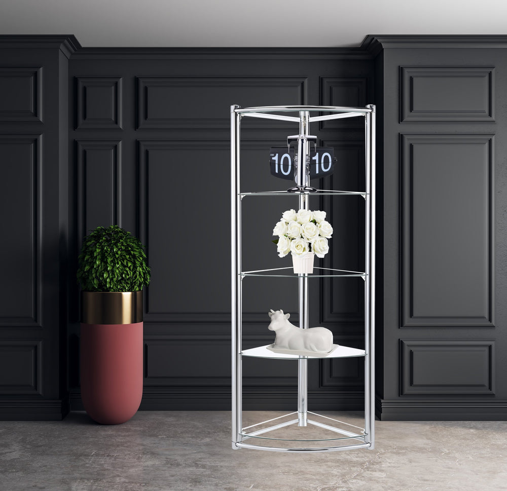 English Elm Triangle Tempered Glass Display Shelf with Chrome Frame — Contemporary Triangle Shelf 72"L x 8"W Elegance B091S00009