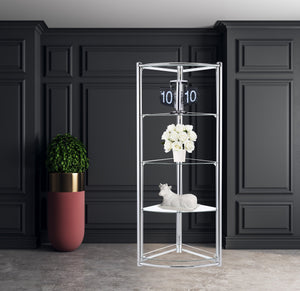 English Elm Triangle Tempered Glass Display Shelf with Chrome Frame — Contemporary Triangle Shelf 72"L x 8"W Elegance B091S00009