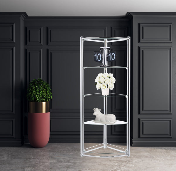 English Elm Triangle Tempered Glass Display Shelf with Chrome Frame — Contemporary Triangle Shelf 72"L x 8"W Elegance B091S00009