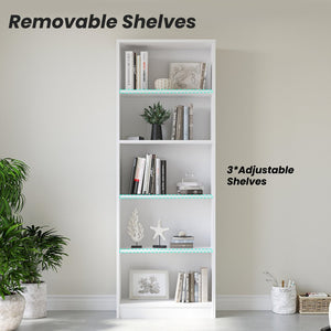 English Elm Bookcase Durable 3-Shelf Wood Freestanding Bookcase with Adjustable Shelves for Home Office Storage White T3623P381109